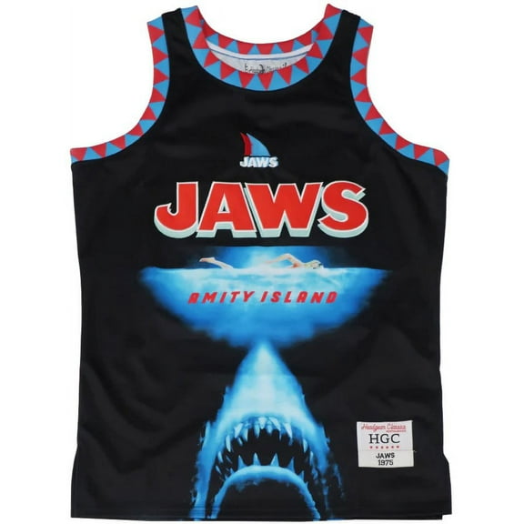 Jaws Men's Headgear Classics Premium Embroidered Basketball Jersey (Small, Black)