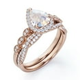 thumbnail image 4 of JeenMata Art Deco Filigree Milgrain - 1.5 Carat Pear Shaped Rainbow Moonstone and Moissanite - Halo Pave Crossover Wedding Set - 18K Rose Gold Plating over Silver, 4 of 6