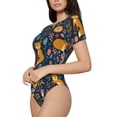 thumbnail image 2 of Daiia Colorful Fox print Women's Crew Neck Short Sleeve Bodysuit Fashion Tops Fit Casual Basic Extender Bodysuit-XX-Large, 2 of 9