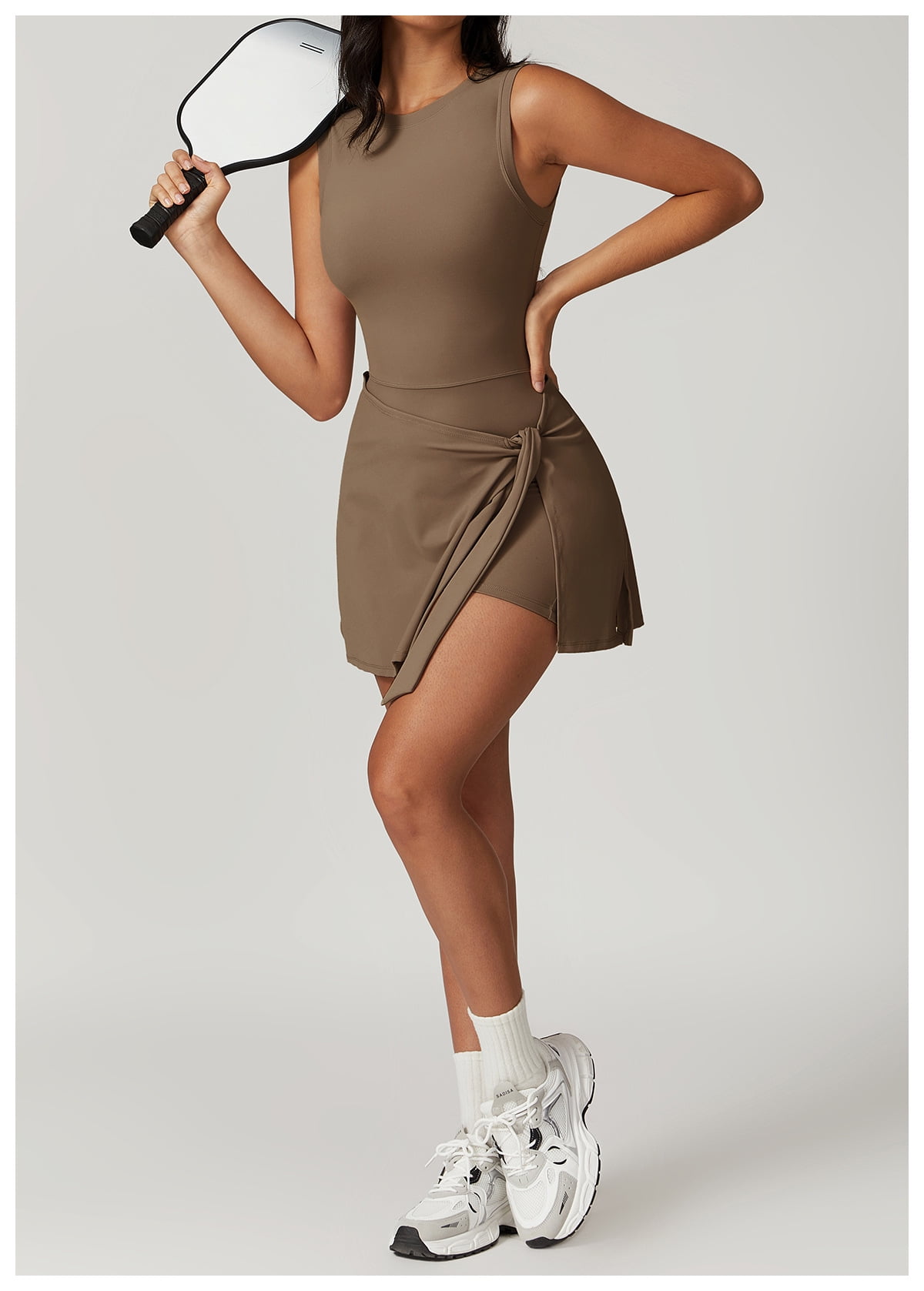 PISONIC Womens High Neck Tennis Dress Sleeveless Wrap Skirt Built in Shorts Golf Athletic Dress Workout Rompers
