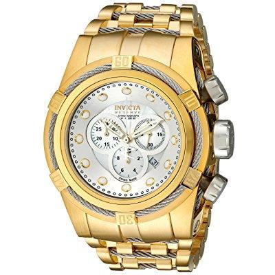 Invicta Men's Bolt Reserve Chronograph 18K Gold Plated Steel White Mop Dial Movement: Quartz