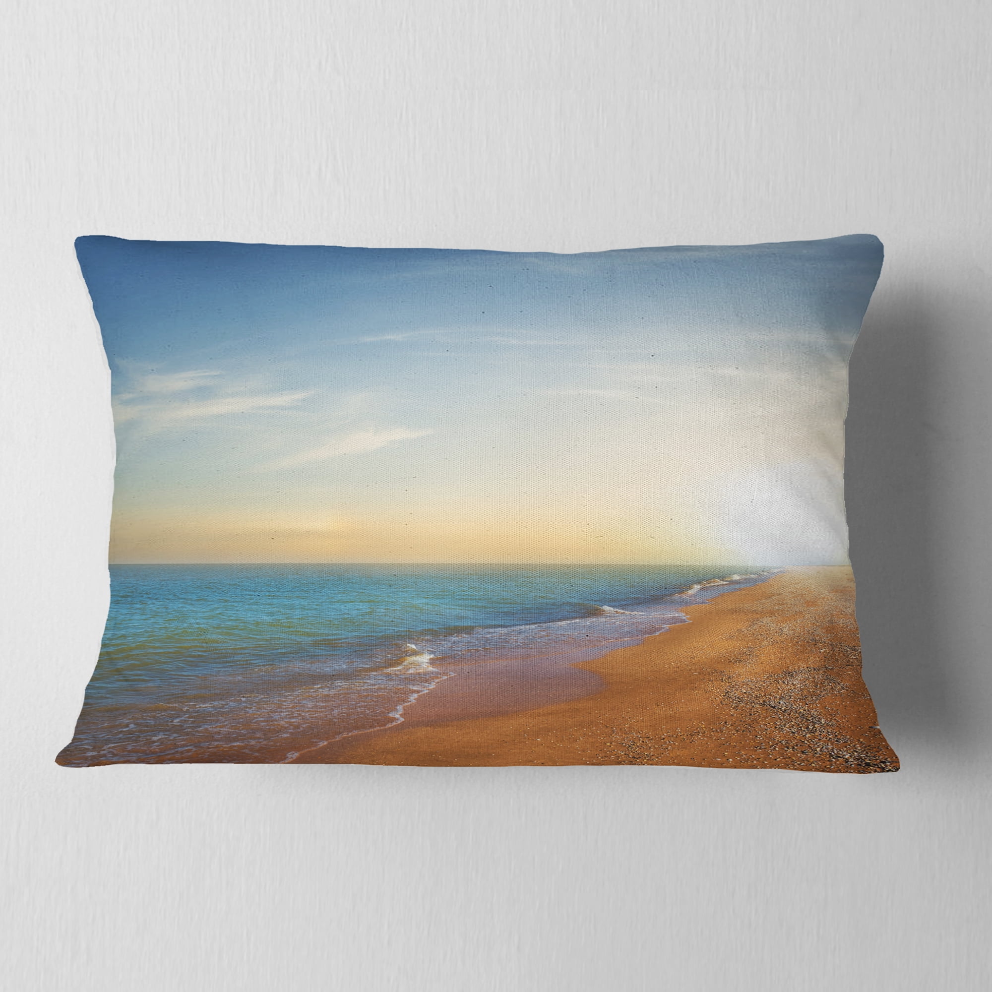 Designart Quiet Evening Blue Beach - Seashore Throw Pillow - 12x20