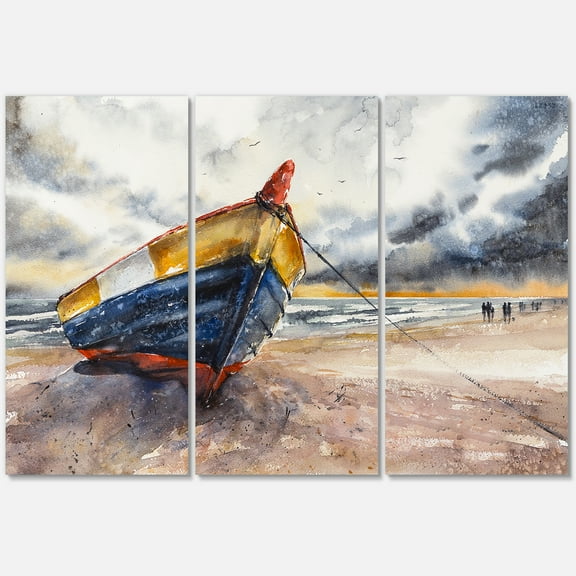 Designart ' Wooden Boat On The Baltic Shores At Evening Glow ' Nautical & Coastal Canvas Wall Art Print