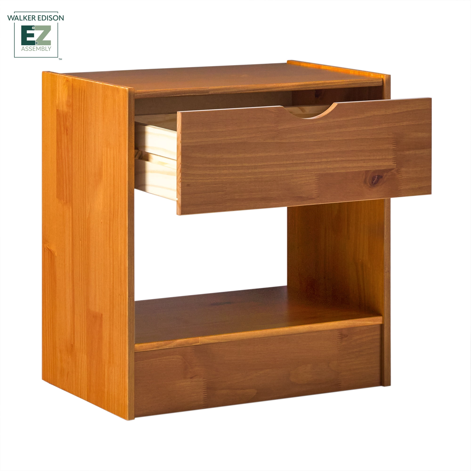 Walker Edison Declan 1 Drawer Nightstand, Caramel Brown