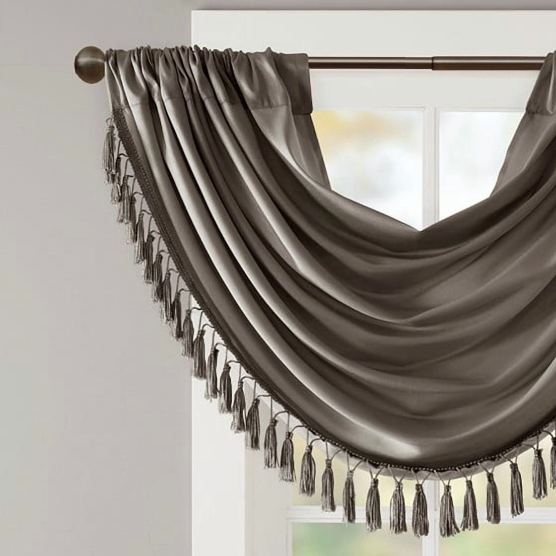 MAYEERTY 38x46" Faux Silk Waterfall Embellished Valance Pewter