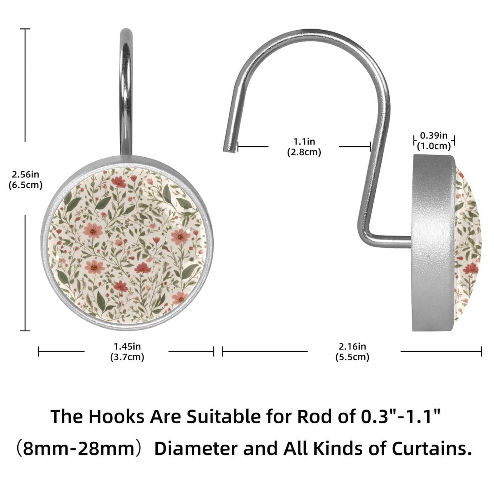 HemaKayy 12 Pcs Shower Curtain Hooks Bathroom Decorative Accessories Fresh Orange Pink Flower