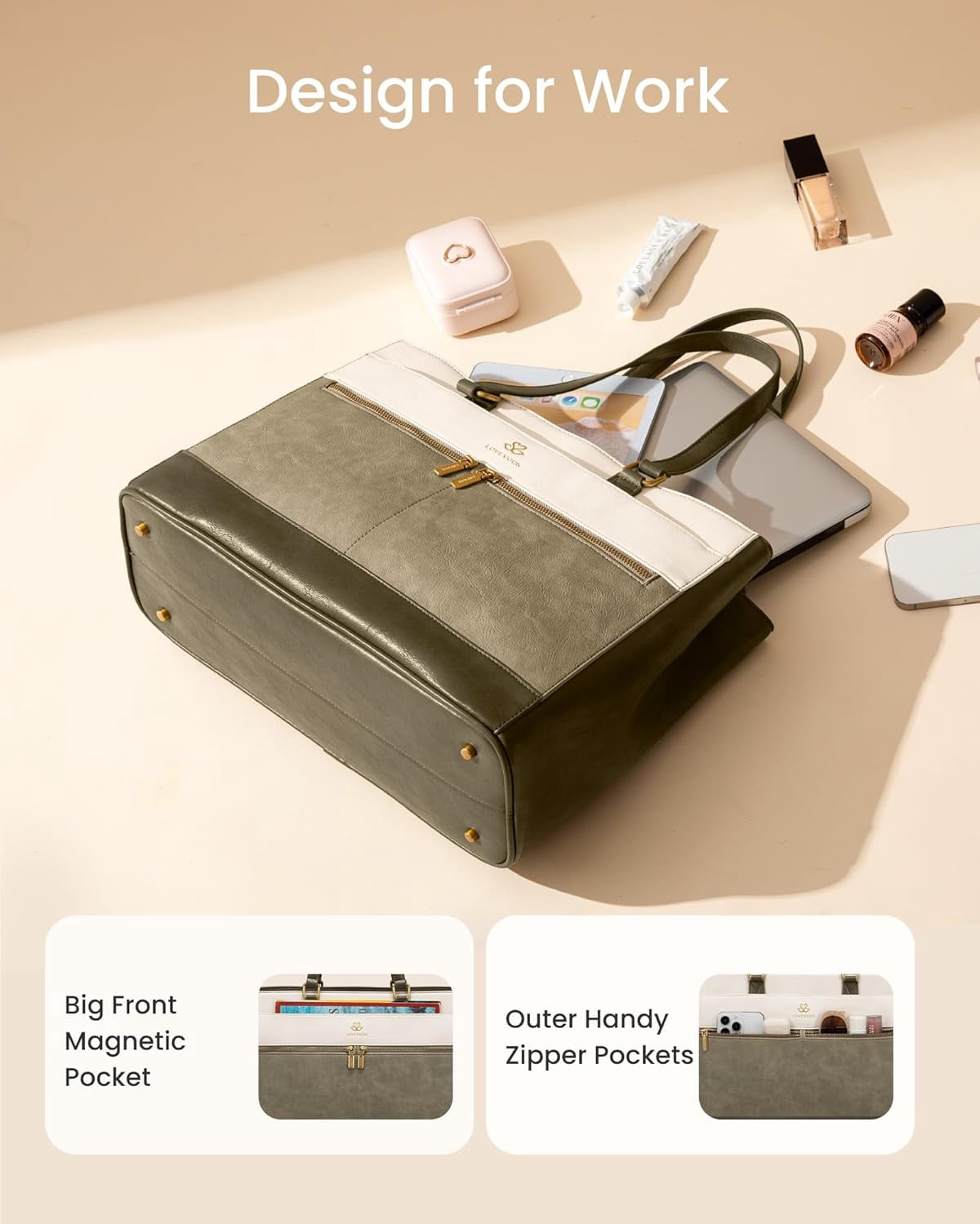 LOVEVOOK Laptop Bag for Women,15.6 Inch Vintage Work Tote Bags for Women,Leather Teacher Bag,Large Handbag Computer Briefcase