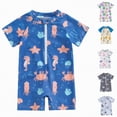 thumbnail image 5 of Kaprioy Baby Boys Girls Rash Guard Swimsuit Short Sleeve Zipper Bathing Suit Toddler One-Piece Swimwear Sunsuit Summer Cartoon Ocean World Animals Prints Beach Bikini Set, 5 of 5
