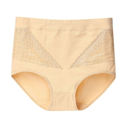 Arnsht 5PC Women s Briefs Underwear Cotton High Waist Tummy Control Panties Rose Jacquard Ladies Panty Beige XL