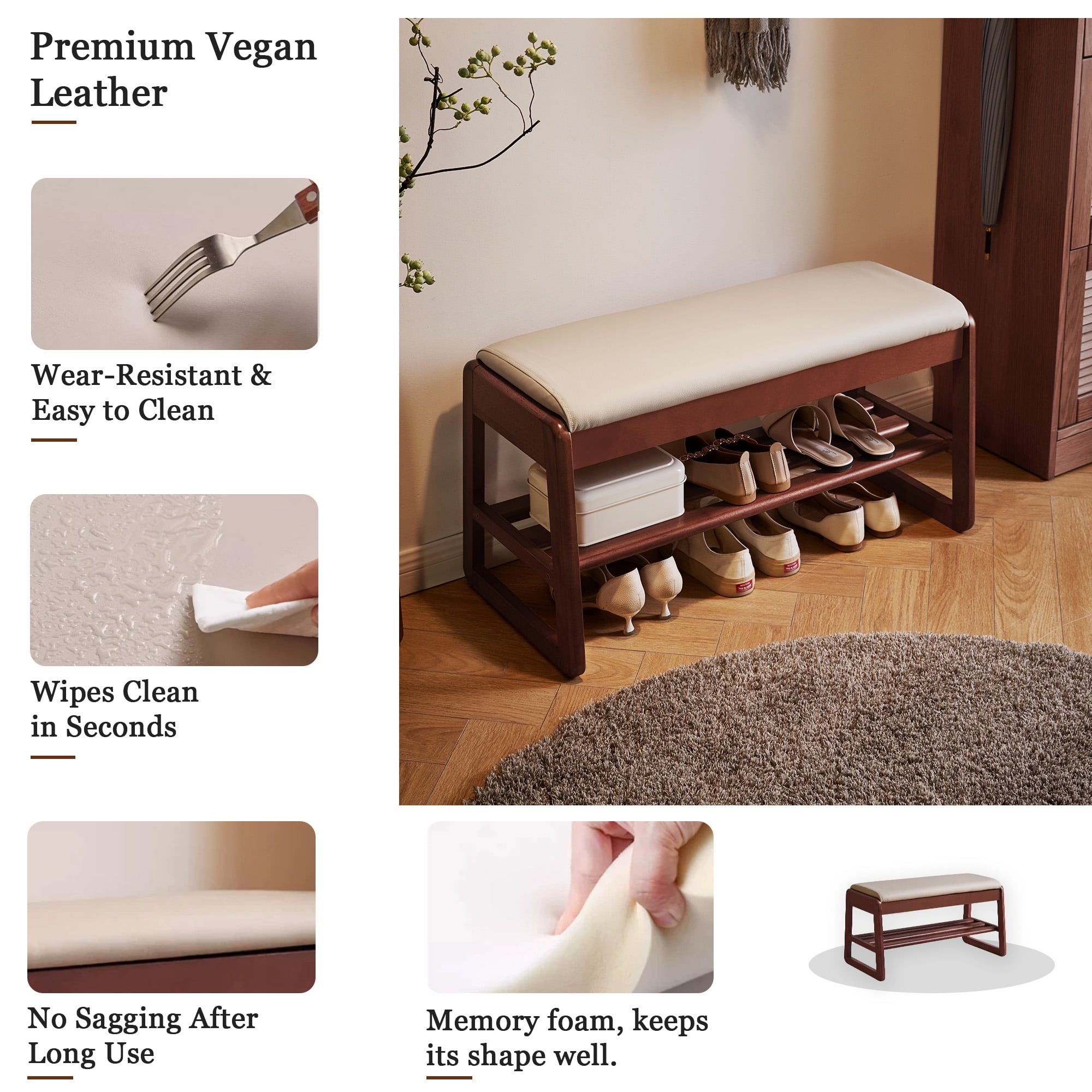 Solid Wood Shoe Bench with Lift-Top Storage 31.5 Inch Entryway Hallway Organizer for Front Door Bedroom