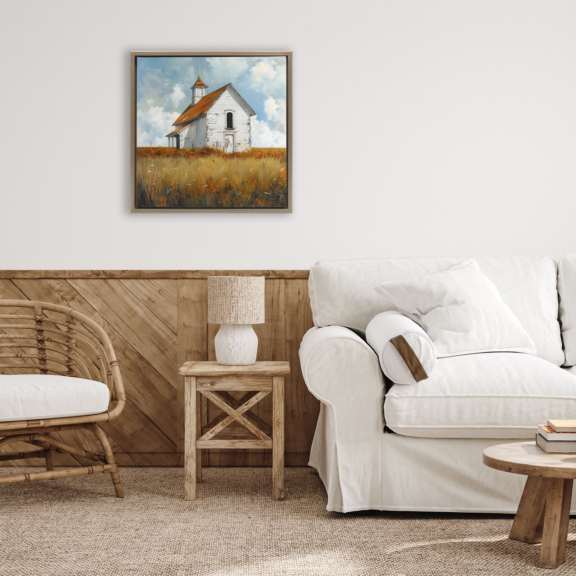 Stupell Industries Rustic Church in Field Brown Framed Floater Canvas Wall Art, design by Creative Studio