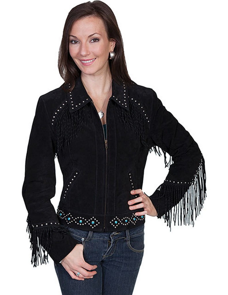 Scully Western Jacket Womens Leather Fringe Studs Zipper L224 - Walmart.com