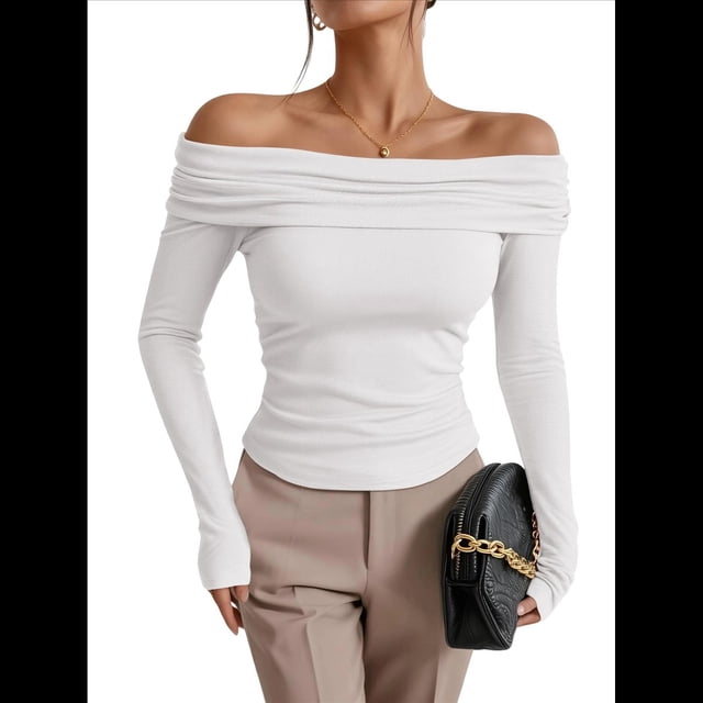 Blusas Elegantes Informales con Hombros Descubiertos para Mujer, de Corte Entallado, de Larga, para Salir en y Otoño. L
