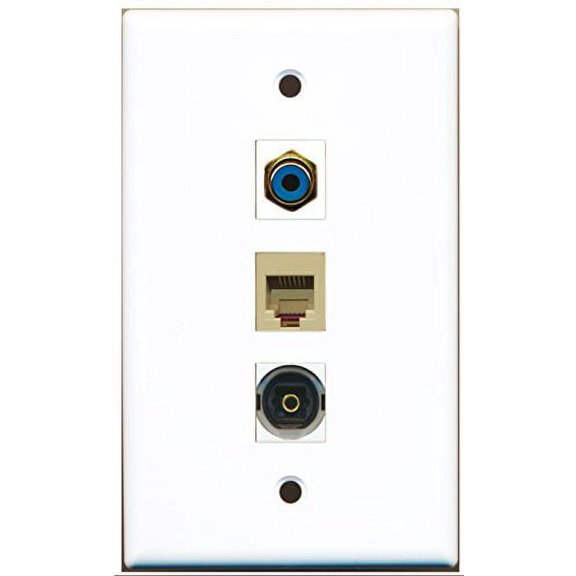 RiteAV - 1 Port RCA Blue and 1 Port Phone RJ11 RJ12 Beige and 1 Port Toslink Wall Plate