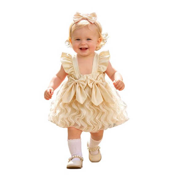 RMGVDSD Baby Girl Romper Tutu Dress Ruffle Sleeveless Backless Bowknot Bodysuits Cute Tulle Dress Headband Summer Outfit 3-6 Months