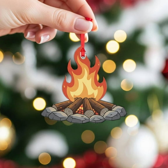 TiniDecor Campfire Ornament 2025, Cozy Christmas Tree Decor, Acrylic, Outdoor Adventure Gift