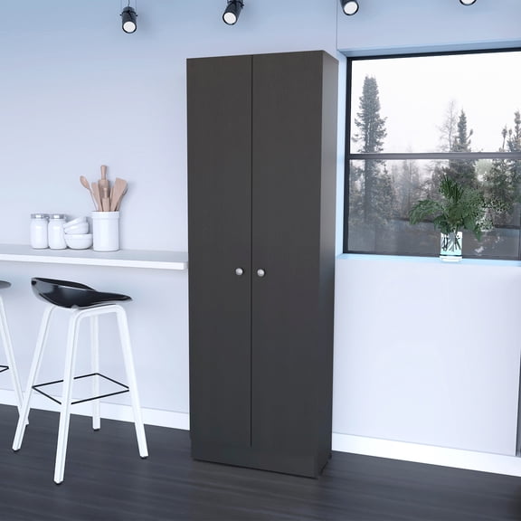 Double Door Cabinet With Five Shelves, Black - Optimize Your Kitchen Storage Shelves Enhance Kitchen's Efficiency And Organization