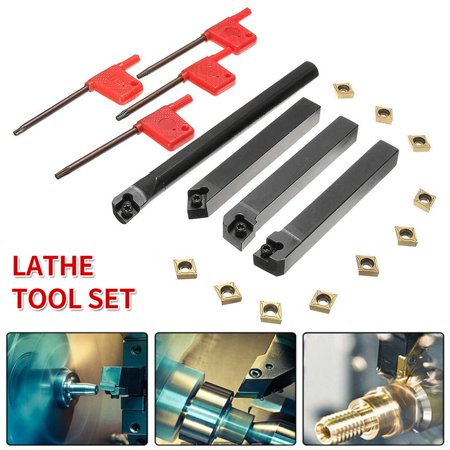 

HOTBEST Shank Indexable Carbide Lathe Boring Bar Turning Tool Holder Set Carbide Inserts Power Tool Accessories CNC Heavy-Duty Nickel Plated Lathe Bit Set