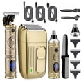 thumbnail image 1 of YHAYHO Cortapelos para hombres recargable con cuchilla en T y afeitadora de lámina, cortadora de pelo inalámbrica para nariz y orejas, kit profesional de corte de pelo con pantalla LED (dorado), 1 of 5