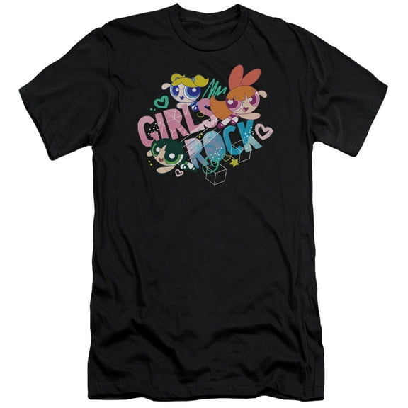 Powerpuff Girls Girls Rock HBO S/S Adult 30/1 T-Shirt Black