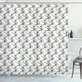 thumbnail image 1 of Abstract Shower Curtain, Minimalist Like Waving Little Dots with Curves and Swirled Ovals, Fabric Bathroom Set with Hooks, 69W X 84L Inches Extra Long, Charcoal Grey and White, by Ambesonne, 1 of 3