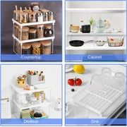 NiHome 4Pack Stackable Plastic Kitchen Storage Shelf Foldable Rack, White Kitchen Cabinet Organizer and Storage Shelves Stackable Expandable Storage Racks for Counter Cabinet Pantry