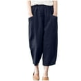 thumbnail image 2 of Idoravan Women's Plus Size Pants Clearance Fashion Women Summer Casual Loose Cotton And Linen Pocket Solid Trousers Pants, 2 of 9
