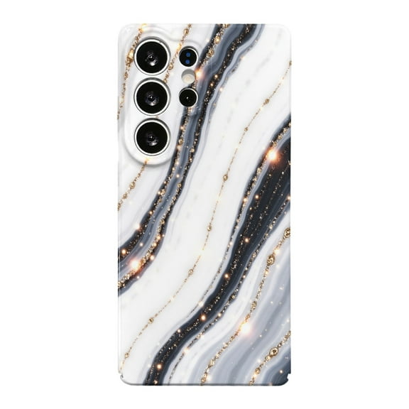 SKLYDDI Multicolor Marble for Galaxy S25 Ultra Case - Gold Beads, Light Flares, Fluid Art, TPU, Flexible Cover, Aesthetic Cute