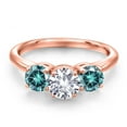 thumbnail image 3 of Gem Stone King 18K Rose Gold Plated Silver White Created Sapphire and Blue Moissanite Engagement Ring for Women | 2.00 Cttw | Round 6MM | Gemstone September Birthstone | Size 6, 3 of 6
