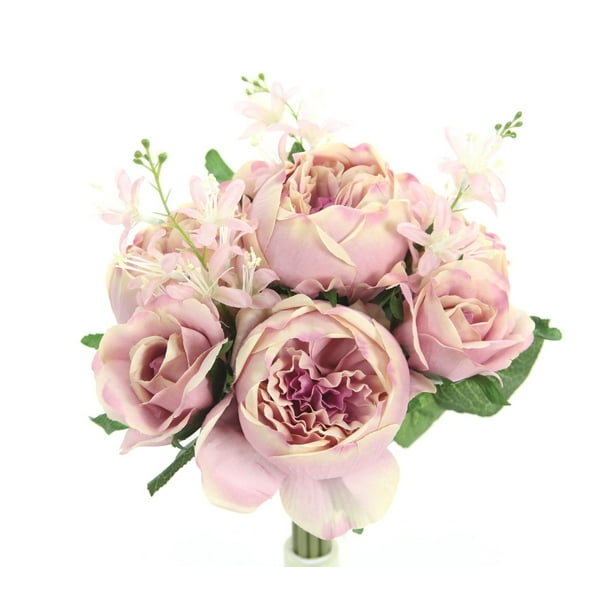 English Rose Silk Flower Bouquet Mauve