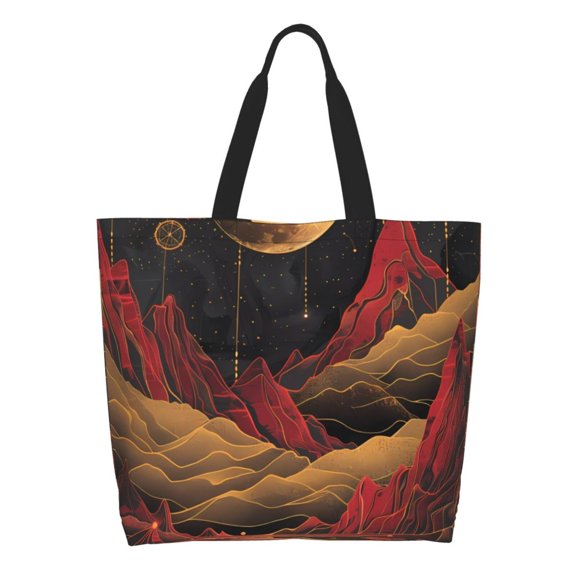 Rateoe Lunar Mountains Golden Rivers Tote Bag - Waterproof Lightweight Handbags Travel Shoulder Bag for Hiking Yoga Gym Swimming Travel Beach