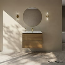 Liberte 30" Wall-Mounted Bathroom Vanity in Brown Oak with Sink Top