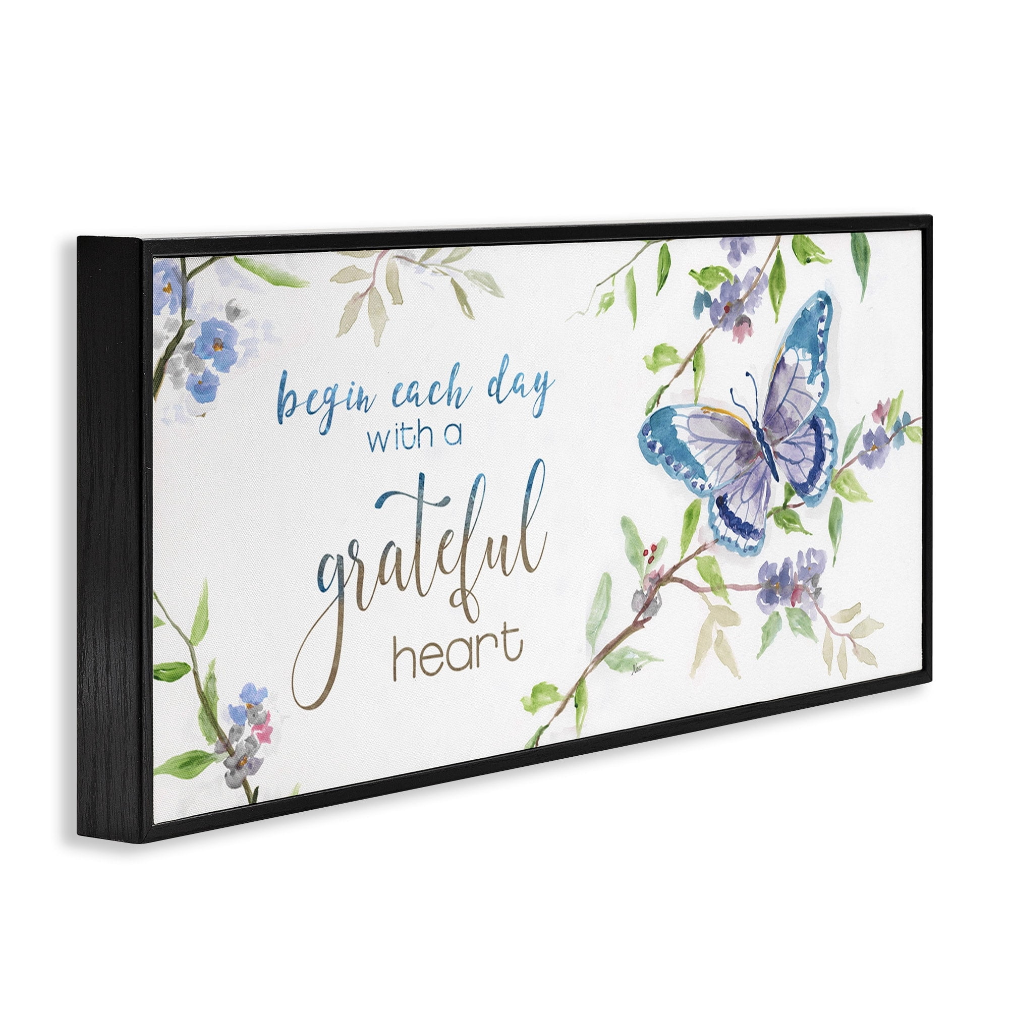 Stupell Industries Begin Day with Grateful Heart Floral Blossom Motivational,24 x 10, Design by Nan