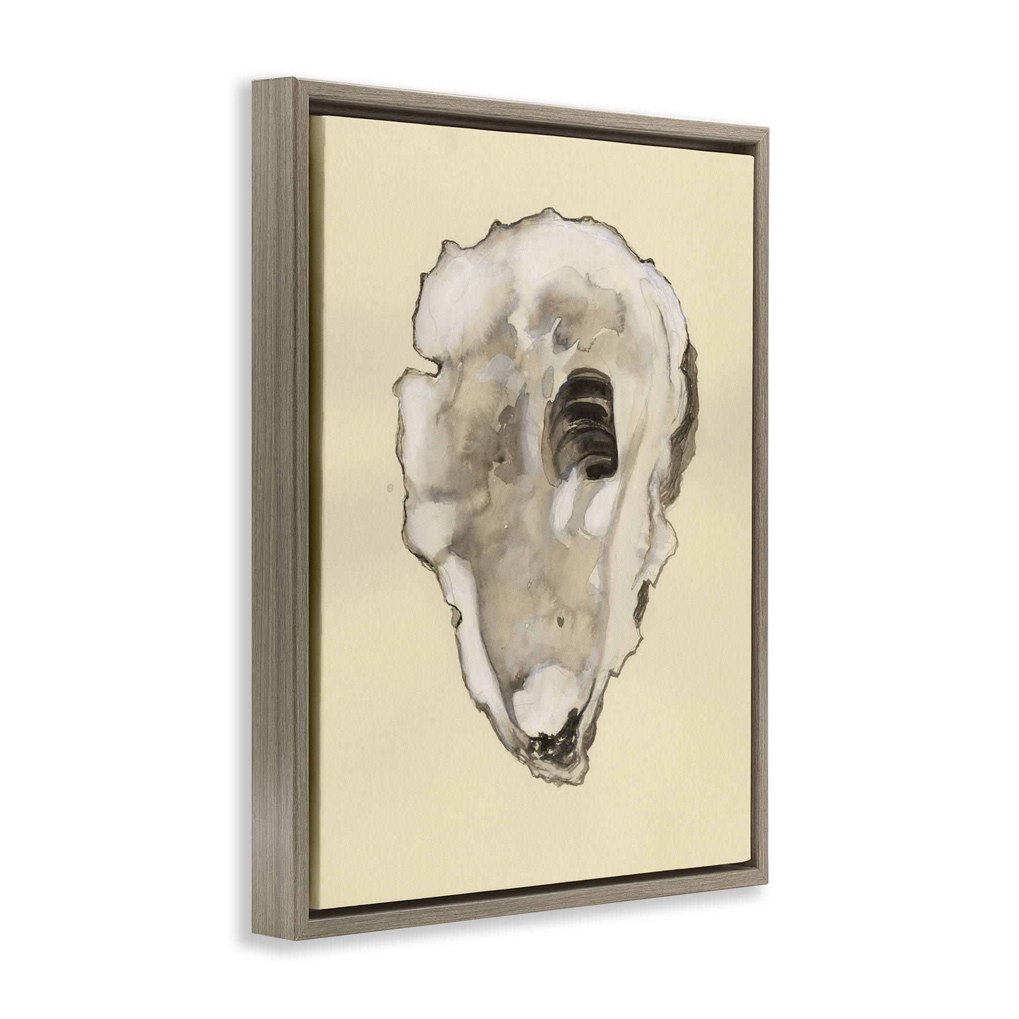 Stupell Industries Beige Oyster Shape Nautical & Beach Painting Brown Floater Framed Canvas Art Print Wall Art, 17 x 21