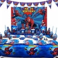 thumbnail image 2 of Decoración de cumpleaños de Spiderman, mantel, vasos de papel, platos, telón de fondo, vajilla, Pancarta, globos, suministros para fiestas de bebés y niños, 2 of 3