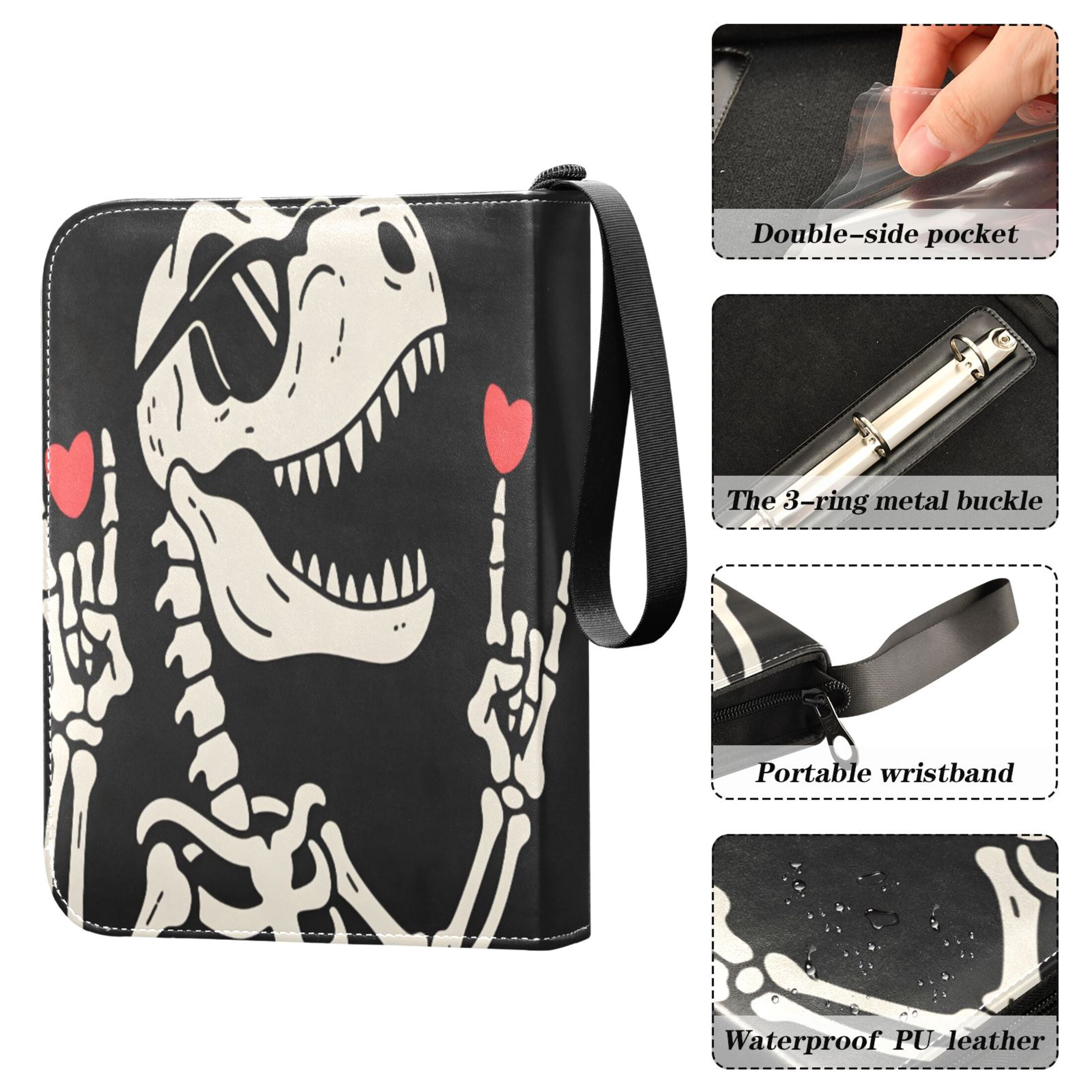 ALAZA Skull and Heart Trading Card Binder 4 Pocket Cards Collection Album 400 Folder Holder