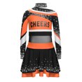 thumbnail image 2 of TiaoBug Cheerleading Outfits for Kids Girls Long Sleeve Mock Neck Rhinestones Cheer Top with Mini Skirt Set Orange 16, 2 of 6