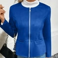 thumbnail image 4 of Fesfesfes Women's Casual Jacket Fall Solid Color Long Sleeve Crew Neck Zip-Up Blouses with Pockets Slim Fitting Outdoor Wearing Coat(Blue,XL), 4 of 8