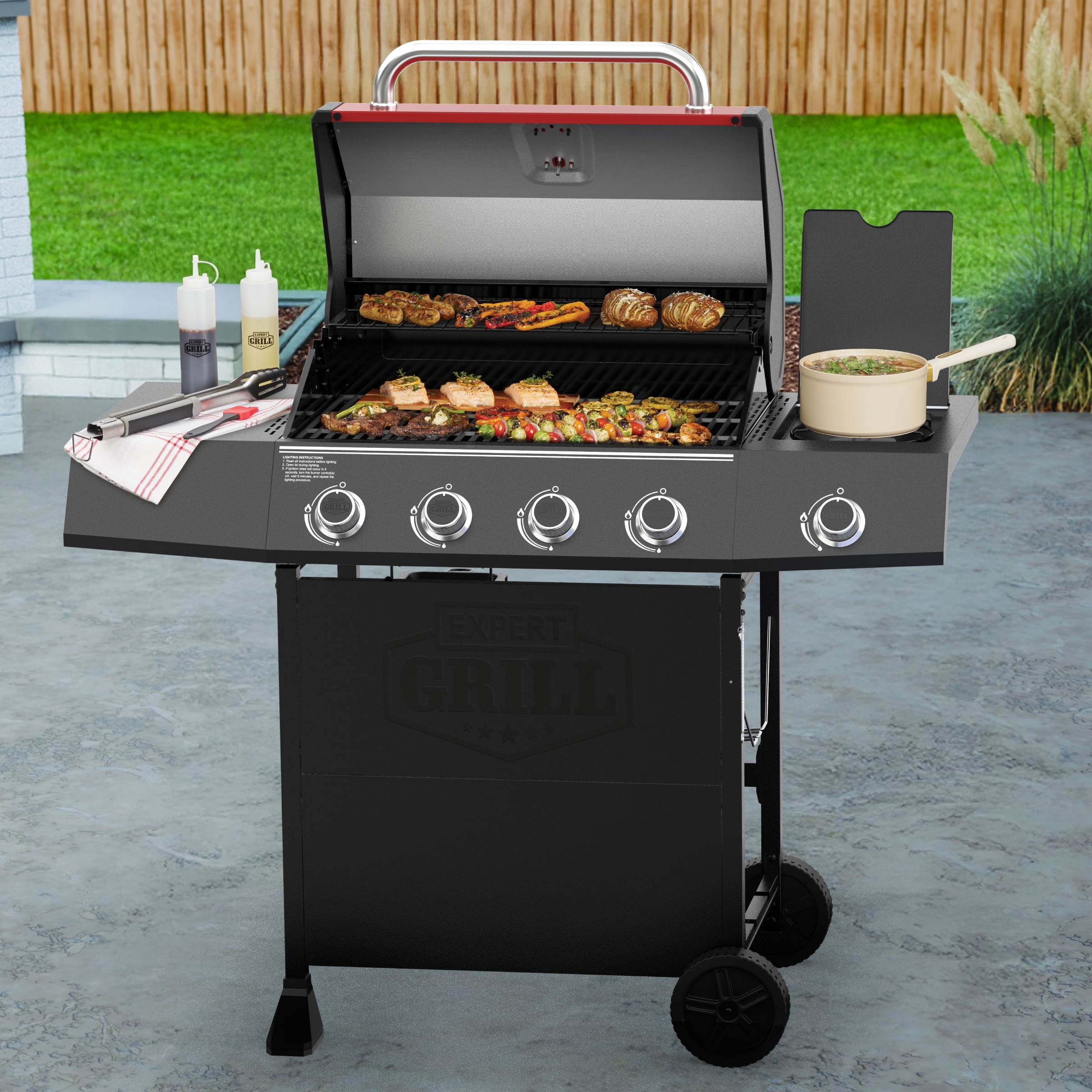 Expert Grill 4-Burner Gas Grill with Side Burner, Red