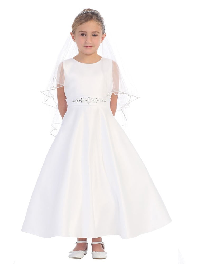 Girls White Sparkle Rhinestone A-Line 