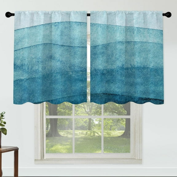 Blue Water Ripple Curtains 27 Inches Wide 24 Inches Length 2 Panels Abstract Art Rod Pocket Window Curtain Aesthetic Decorative Printed Curtains for Kitchen Bathroom