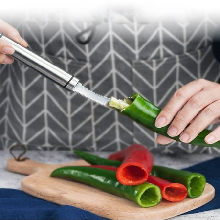 

Banghong 2pcs Stainless Steel Pepper Core Remover with Serrated Slice Chili Deseeder Jalapeno Pepper Corer Remover Kitchen Gadget for Barbecue & Slicing off Vegetables Tops