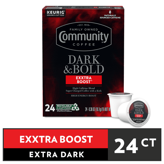 Community Coffee Dark & Bold Exxtra Boost Pods for Keurig K-cups 24 Count