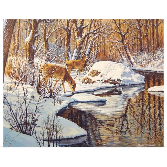 Great BIG Canvas | Rolled Bruce Dumas Poster Print entitled Quinnipiac River White Tails