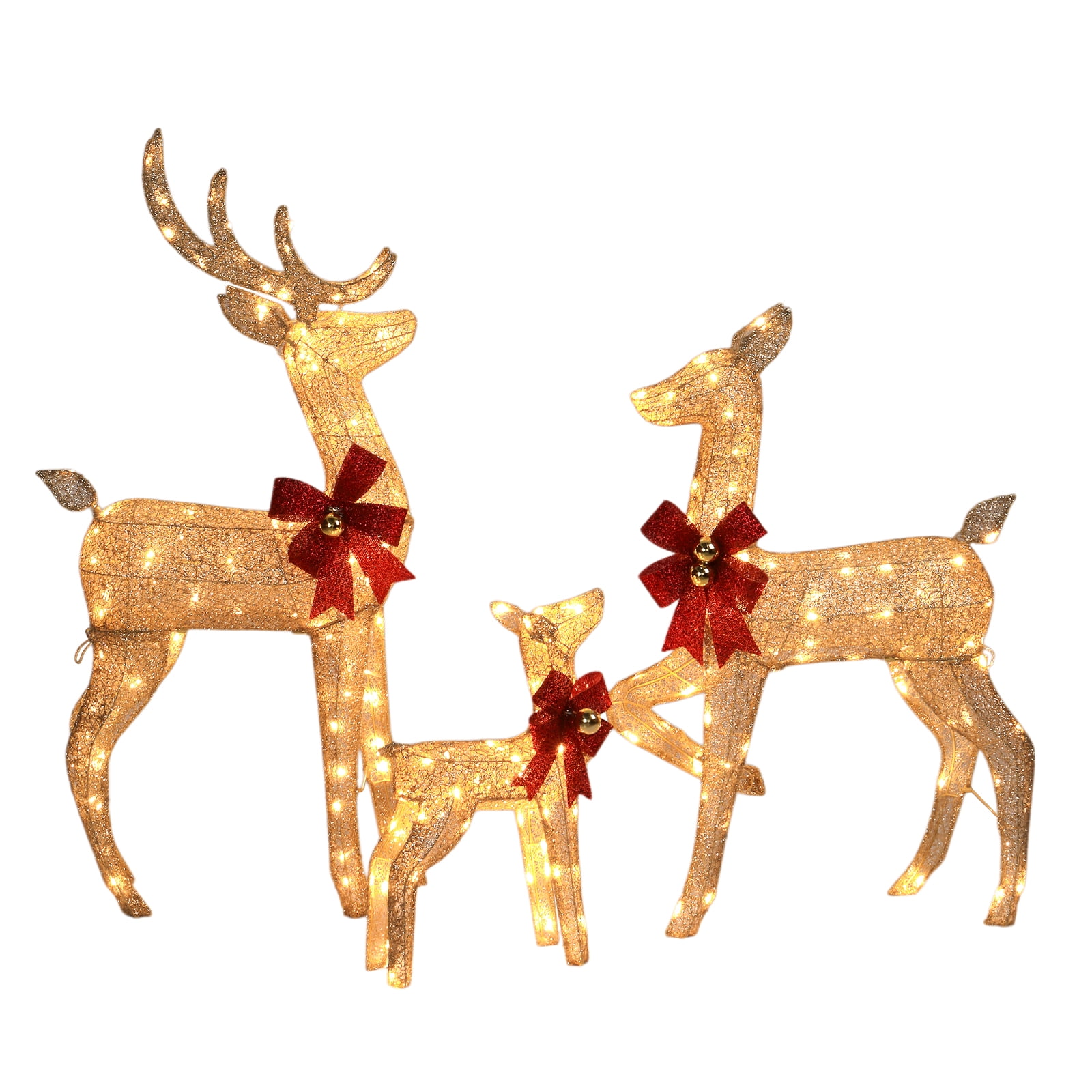 Astoutdoor 3-Piece Family Elk Decoration, Champagne Iron Frame, 22.44 in Length, 18.11 in Width, 14.57 in Height