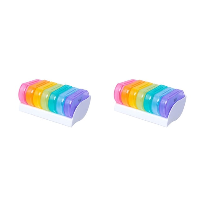 maskred Plastic 7 Days Pill Storage Case Portable Refillable Container Daily Supplement Colored Holder Box Travel Organizer 1Pc 2Set