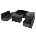 thumbnail image 3 of Patiojoy 9 PCS Rattan Dinning Set Wicker Sofa w/Propane Gas Fire Pit 60,000 Btu Heater Black, 3 of 10