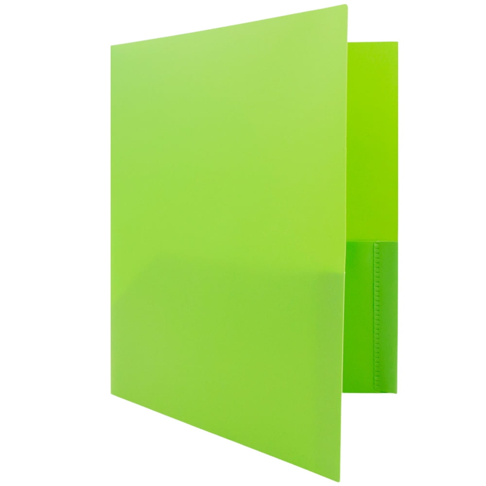 JAM Paper Plastic 2 Pocket School POP Folders with Clasps, Lime Green, 6/Pack