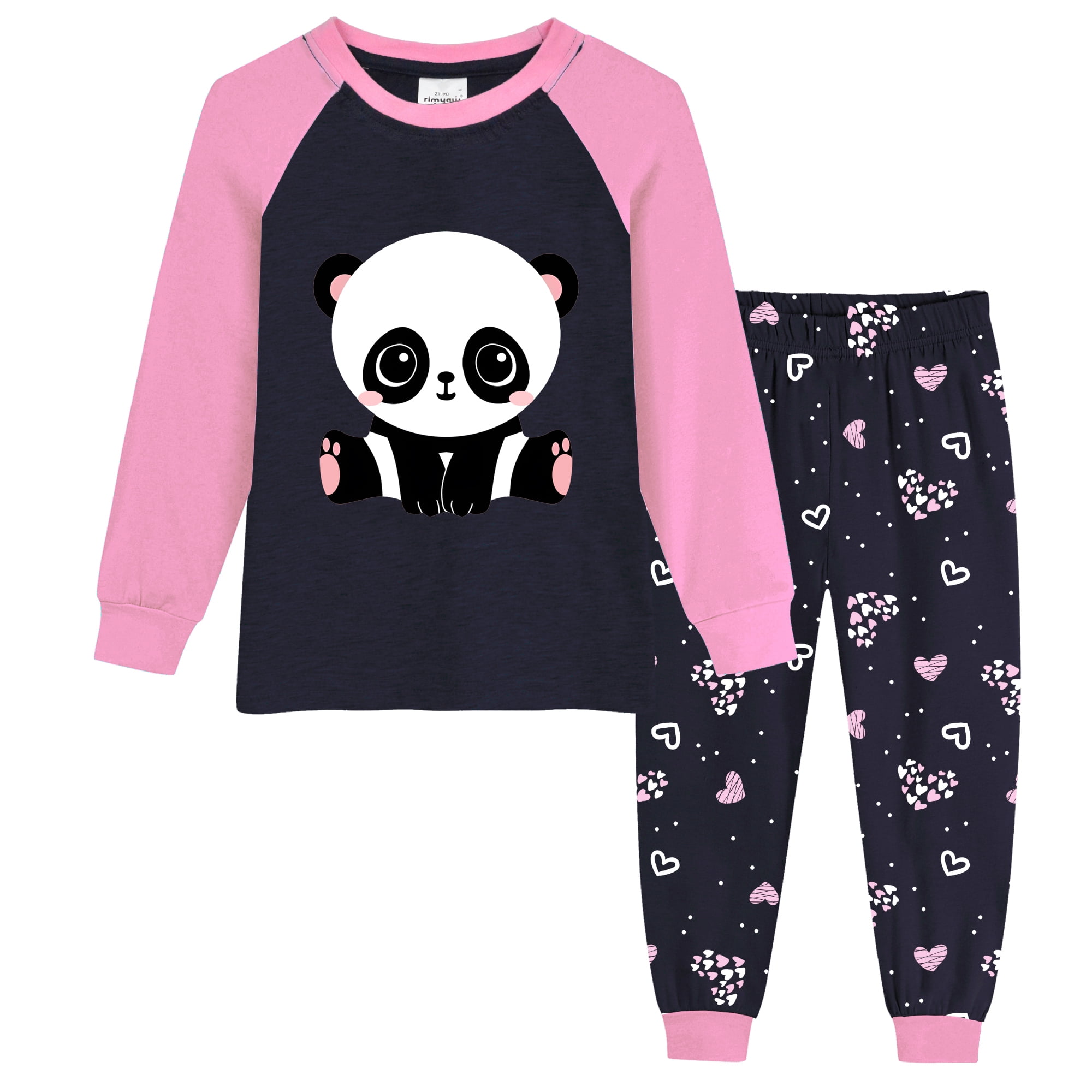 Rimyaw Girls Pajamas Sets Panda Long Sleeve Cotton Shirts Pants