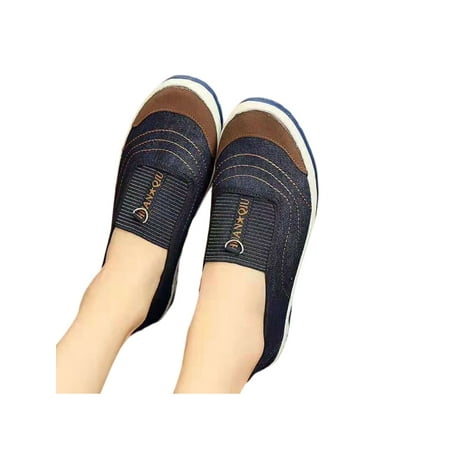

Avamo Women s Flats Non-Slip Casual Shoes Slip On Loafers Womens Boat Shoe Ladies Slip-Resistant Comfort Espadrille Dark Blue 8